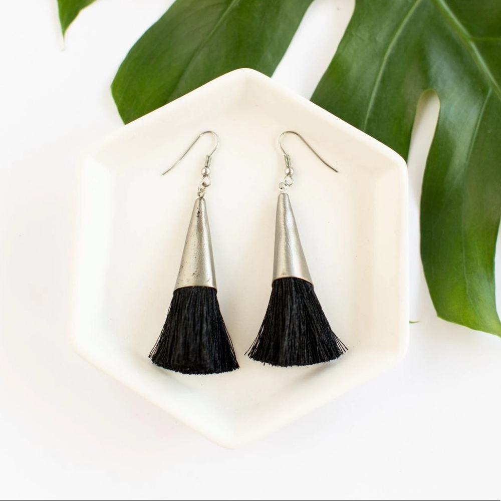 Fabiola Earrings - Black Tassel - Mercy House Global